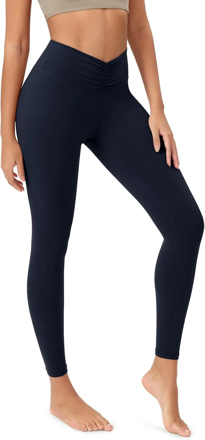 ODODOS Cloud Feeling Ruched Yoga Leggings for Women 25" / 28" High Waist Crossover Yoga Pants