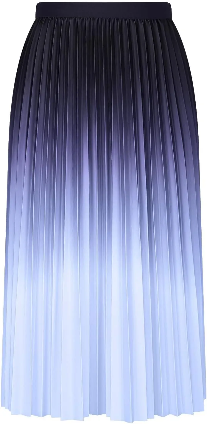 Oplxuo Women's Gradient Pleated Skirts High Waisted A-Line Maxi Skirts, Elegant Swing Flowy Long Skirt for Cocktail Party