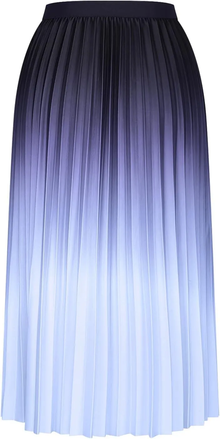 Oplxuo Women's Gradient Pleated Skirts High Waisted A-Line Maxi Skirts, Elegant Swing Flowy Long Skirt for Cocktail Party