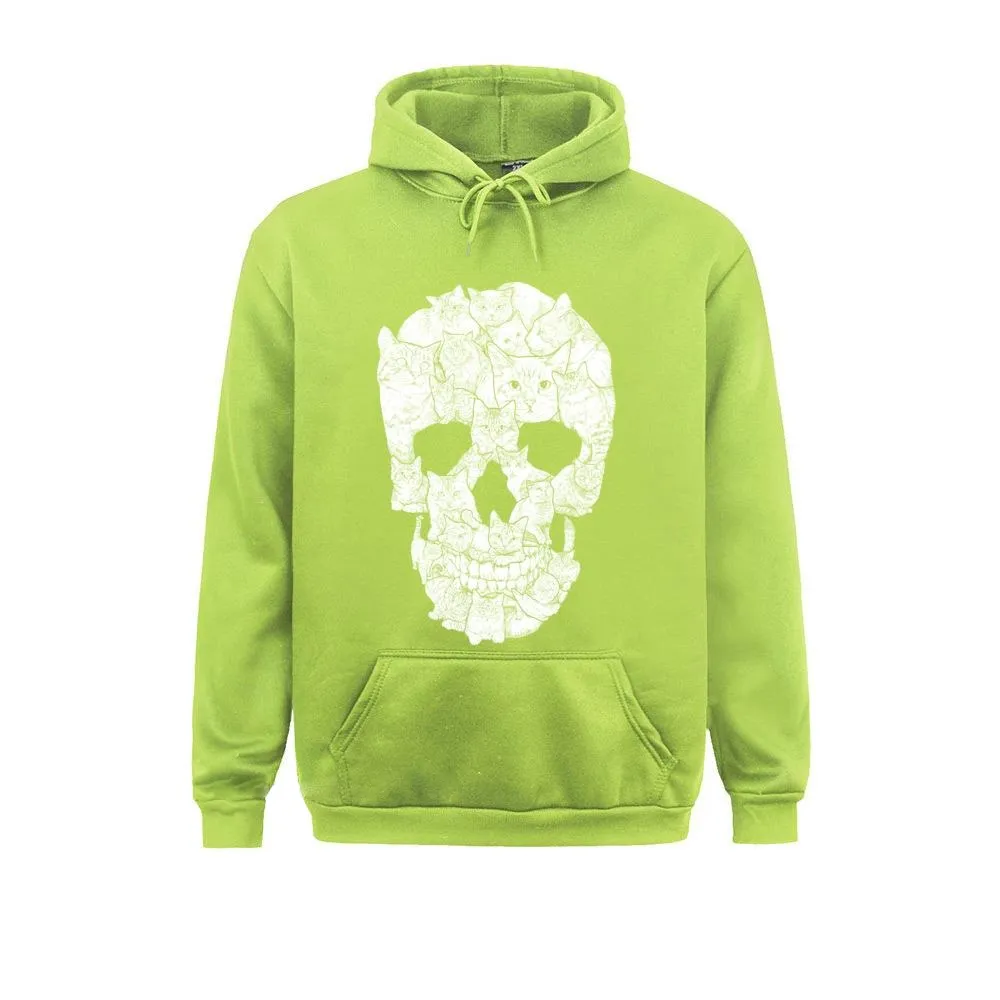 Oversize Men's Skull Print Hoodie / Rock Style Hoodie With Pockets / Male Clothing With Cats