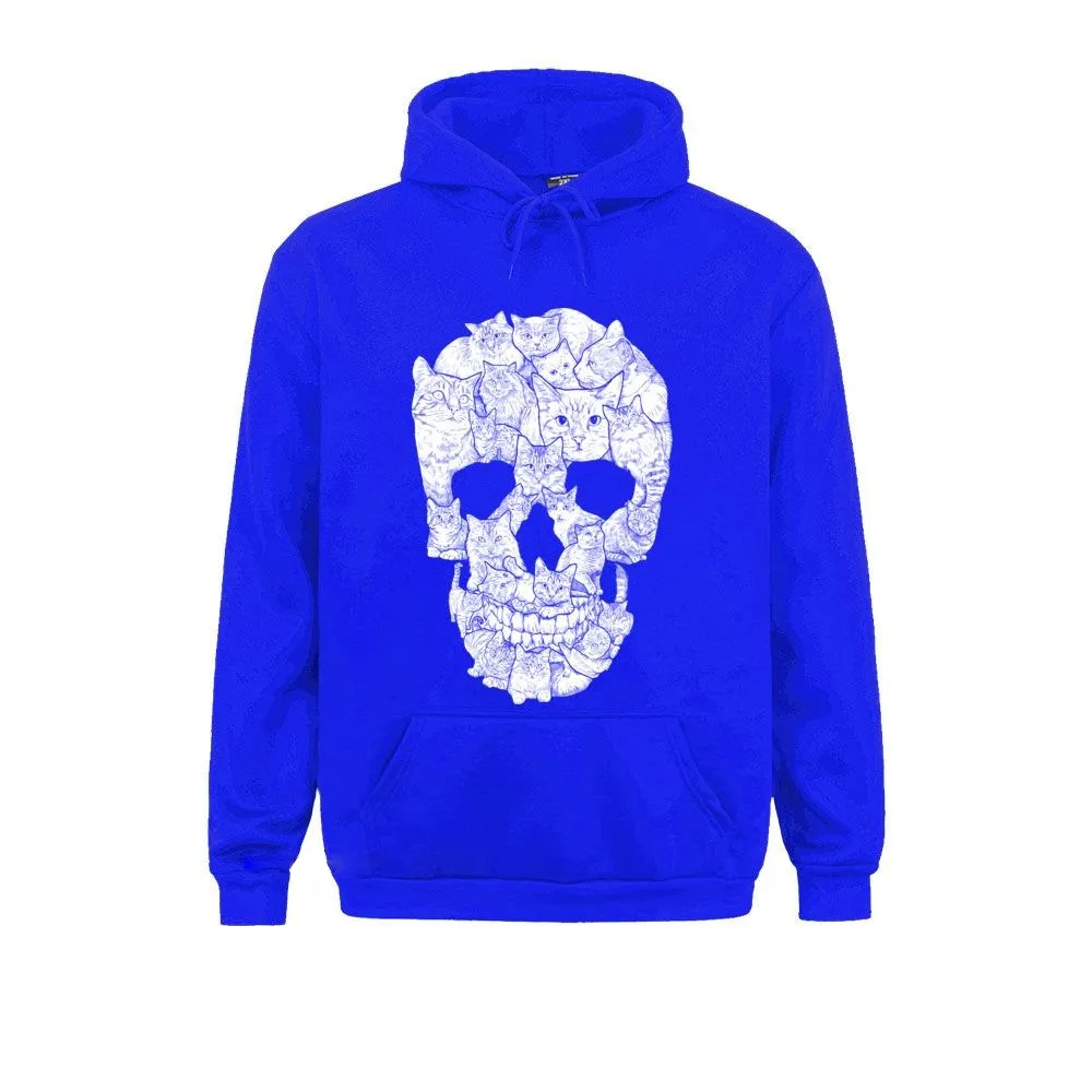 Oversize Men's Skull Print Hoodie / Rock Style Hoodie With Pockets / Male Clothing With Cats
