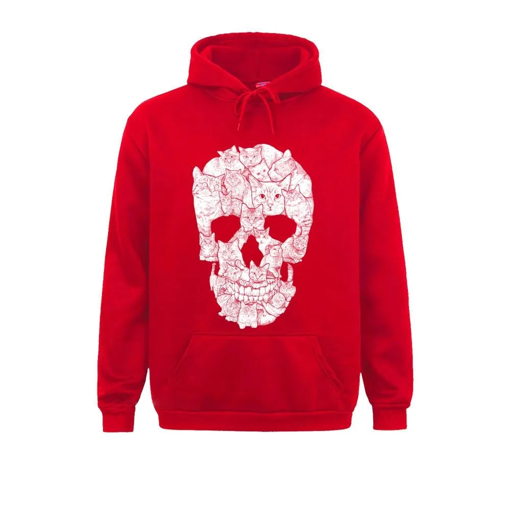 Oversize Men's Skull Print Hoodie / Rock Style Hoodie With Pockets / Male Clothing With Cats