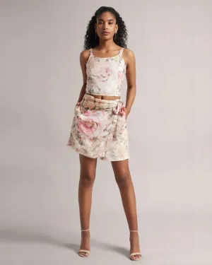 Pink Organza Floral Crop Top & "Skort" Co-Ord Set