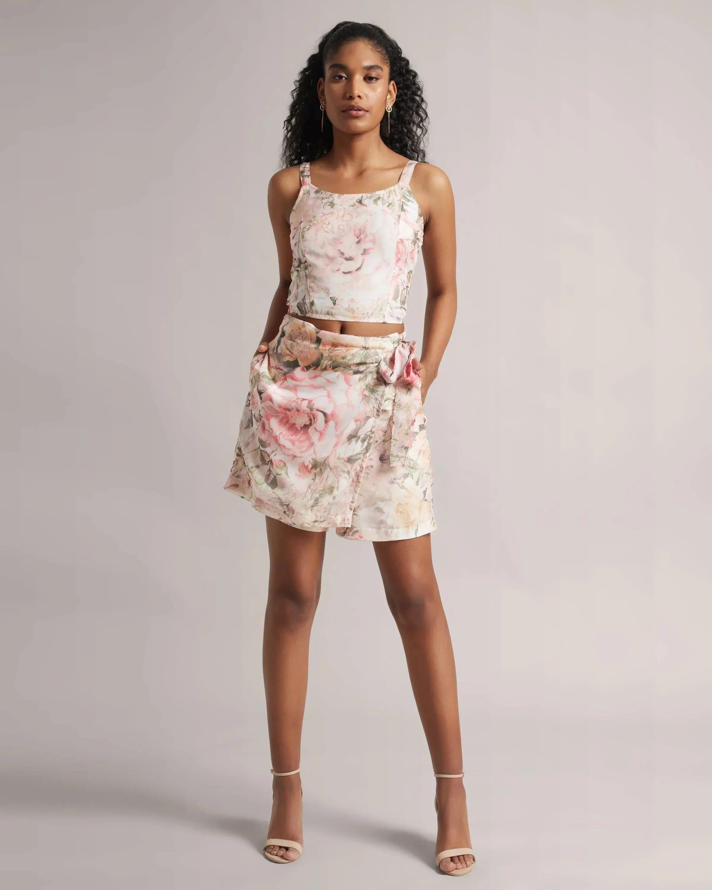 Pink Organza Floral Crop Top & "Skort" Co-Ord Set