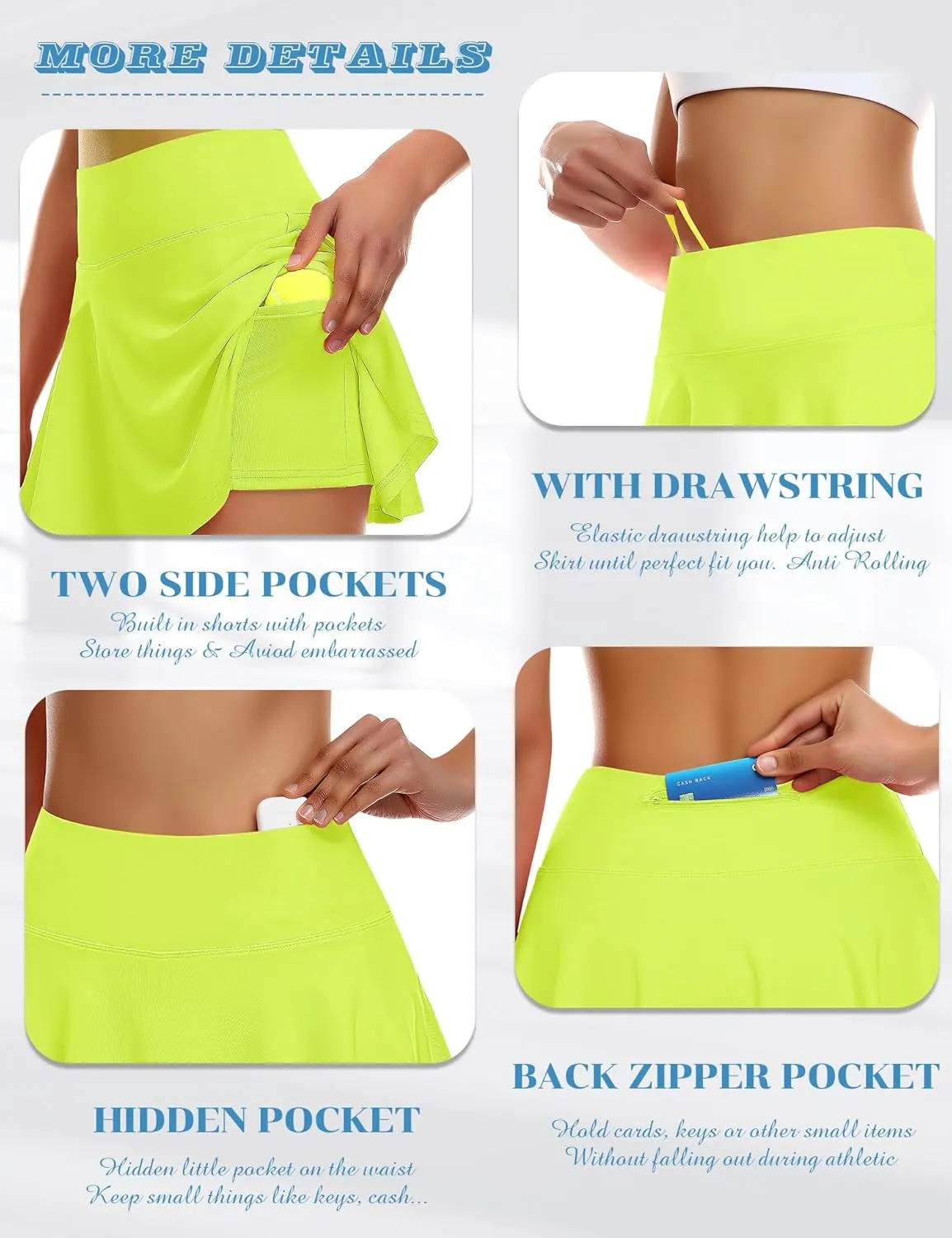 Pleated Tennis Skirt for Women with Shorts Athletic Golf Skorts with Pockets High Waisted Workout Running Skirts