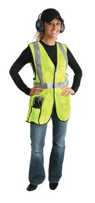 Radnor Large Yellow Lightweight Polyester Class 2 Break-Away Vest With Front Hook And Loop Closure, 2" 3M Scotchlite Reflective Tape Striping And 2 Pockets