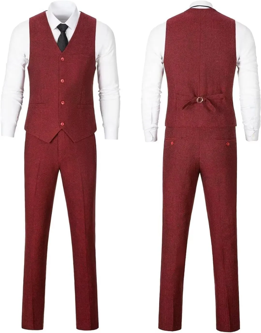 Retro 3 Piece Herringbone Tweed Suit Men's Wool Tuxedos Set Prom Brown Jacket Blazer Vest Pants Themed Wedding
