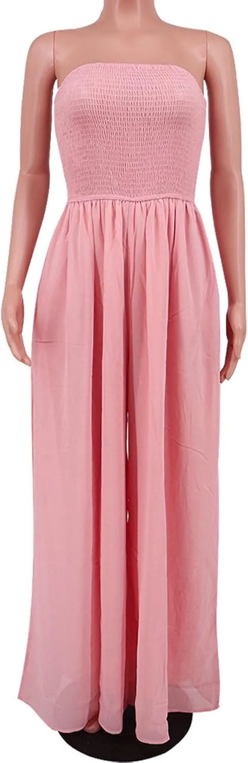 Sexyshine Women's Sexy Off Shoulder Tube Top Rompers High Waist Long Wide Leg Pants Jumpsuits