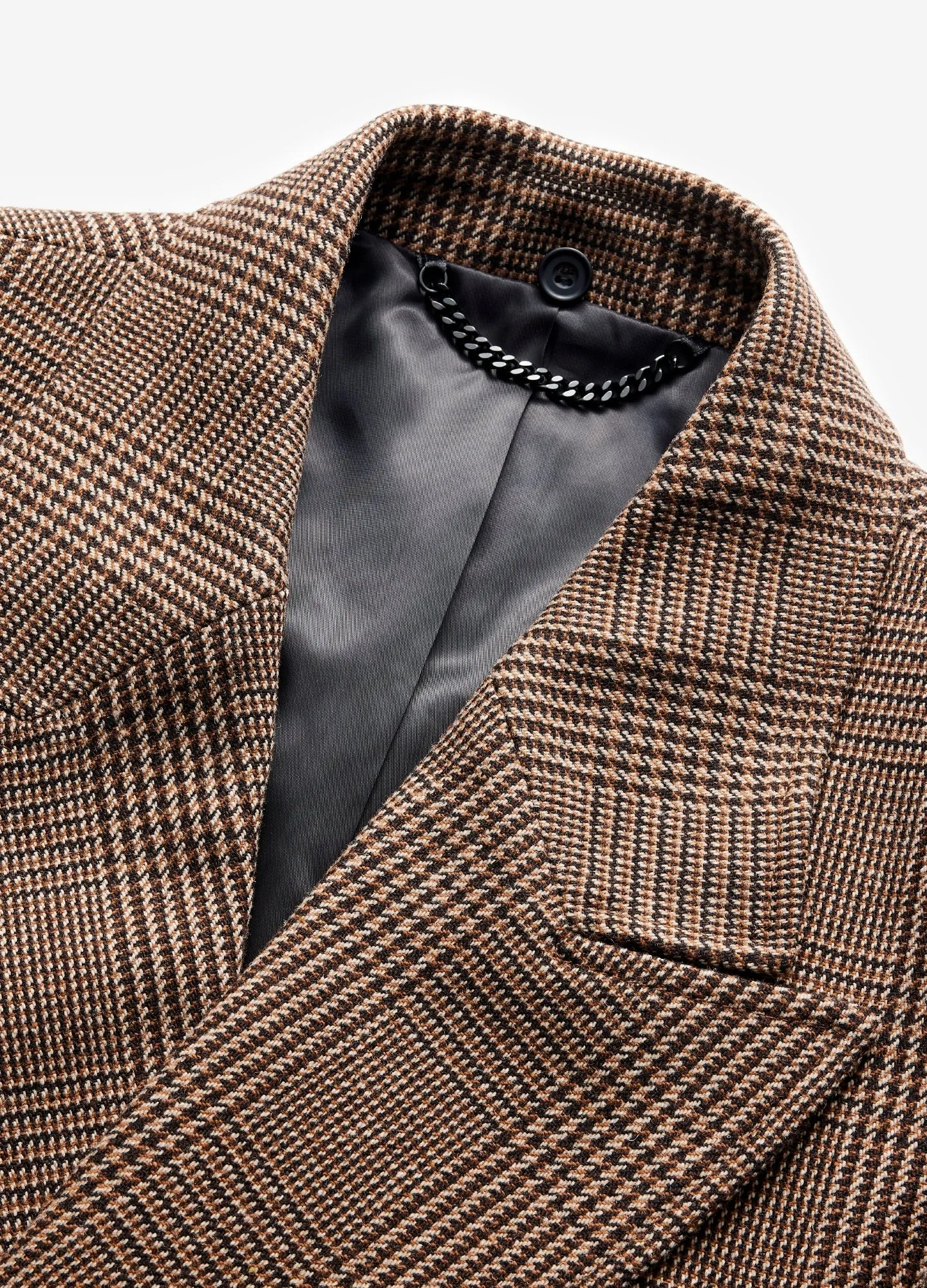 Shearling Collar Check Coat Caramel