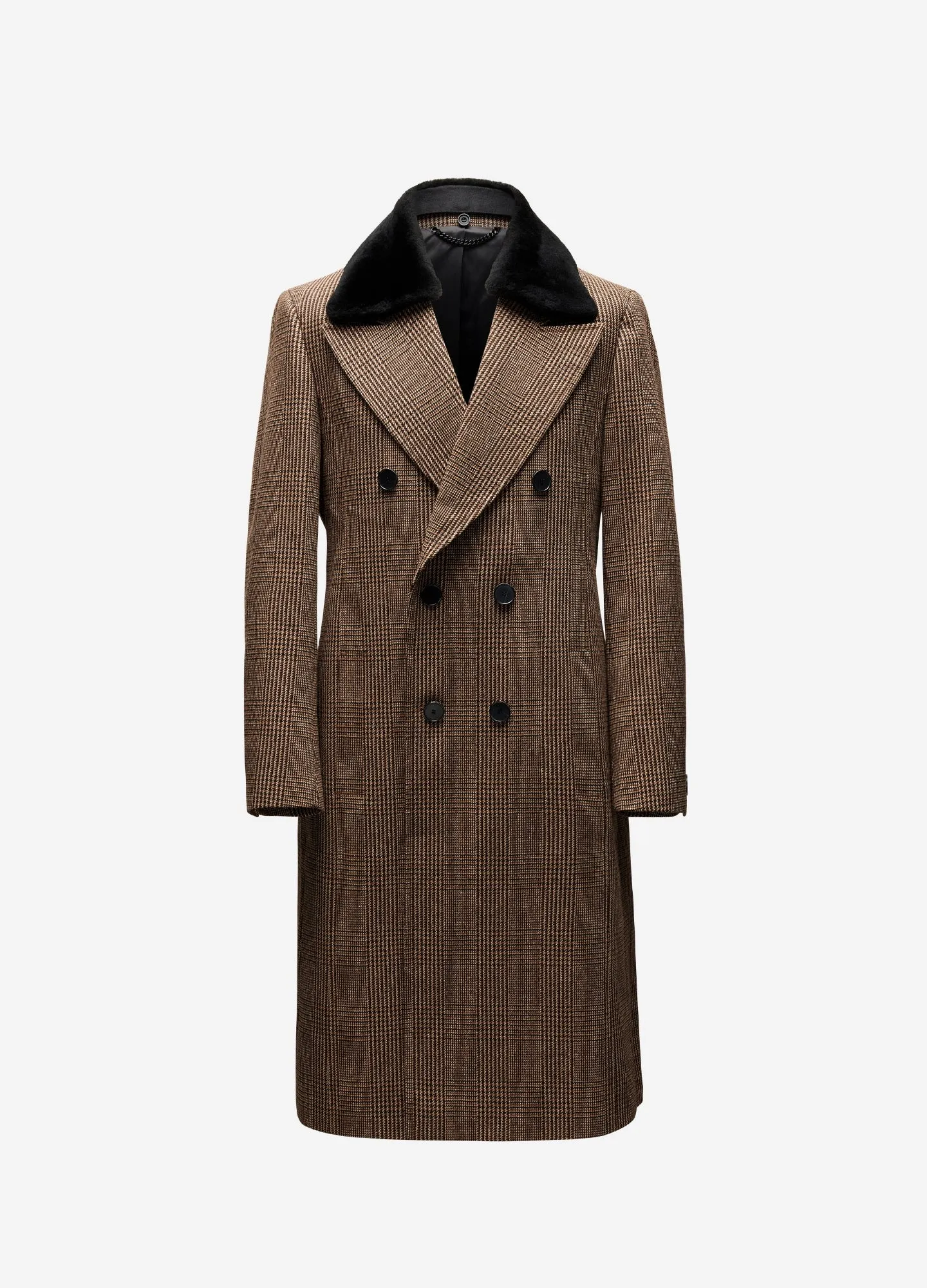 Shearling Collar Check Coat Caramel