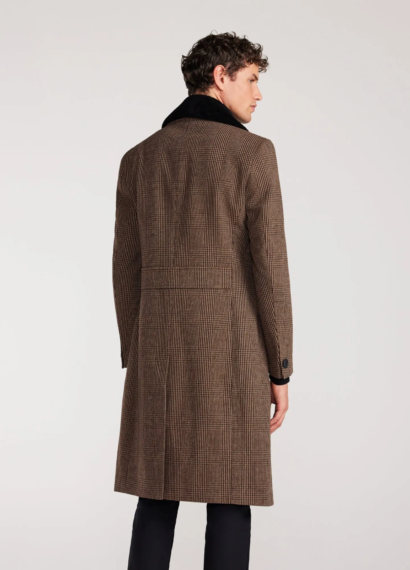 Shearling Collar Check Coat Caramel