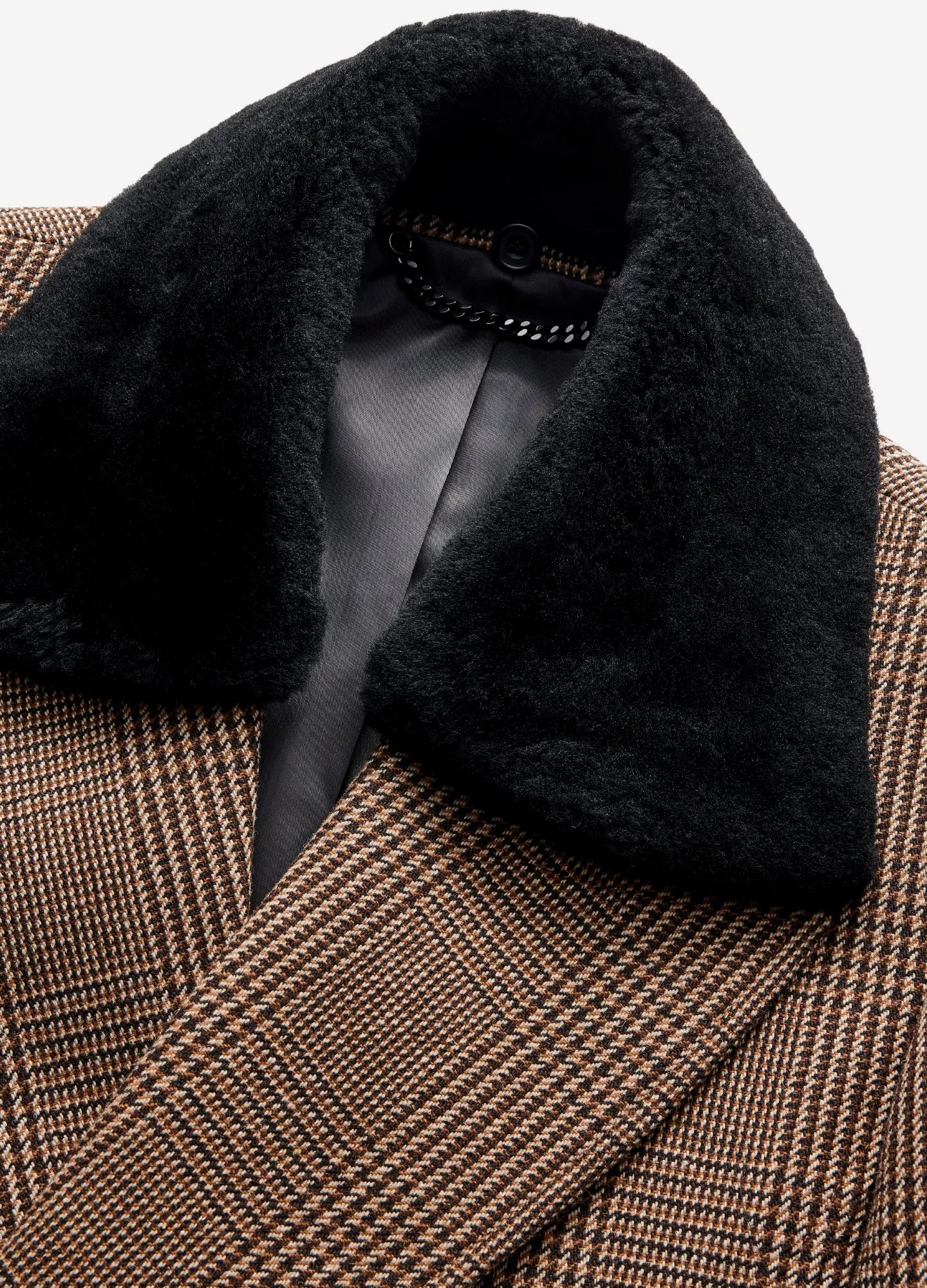 Shearling Collar Check Coat Caramel