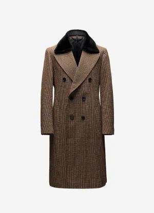 Shearling Collar Check Coat Caramel