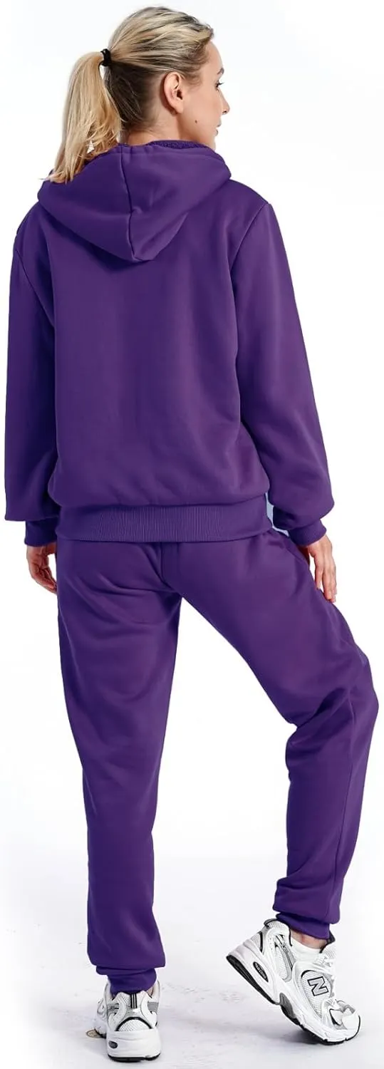 Sherpa Zipper Womens Sweatsuits Active Jogging Fleece 2 Pieces Hoodie and Pants Winter Outfit Sets