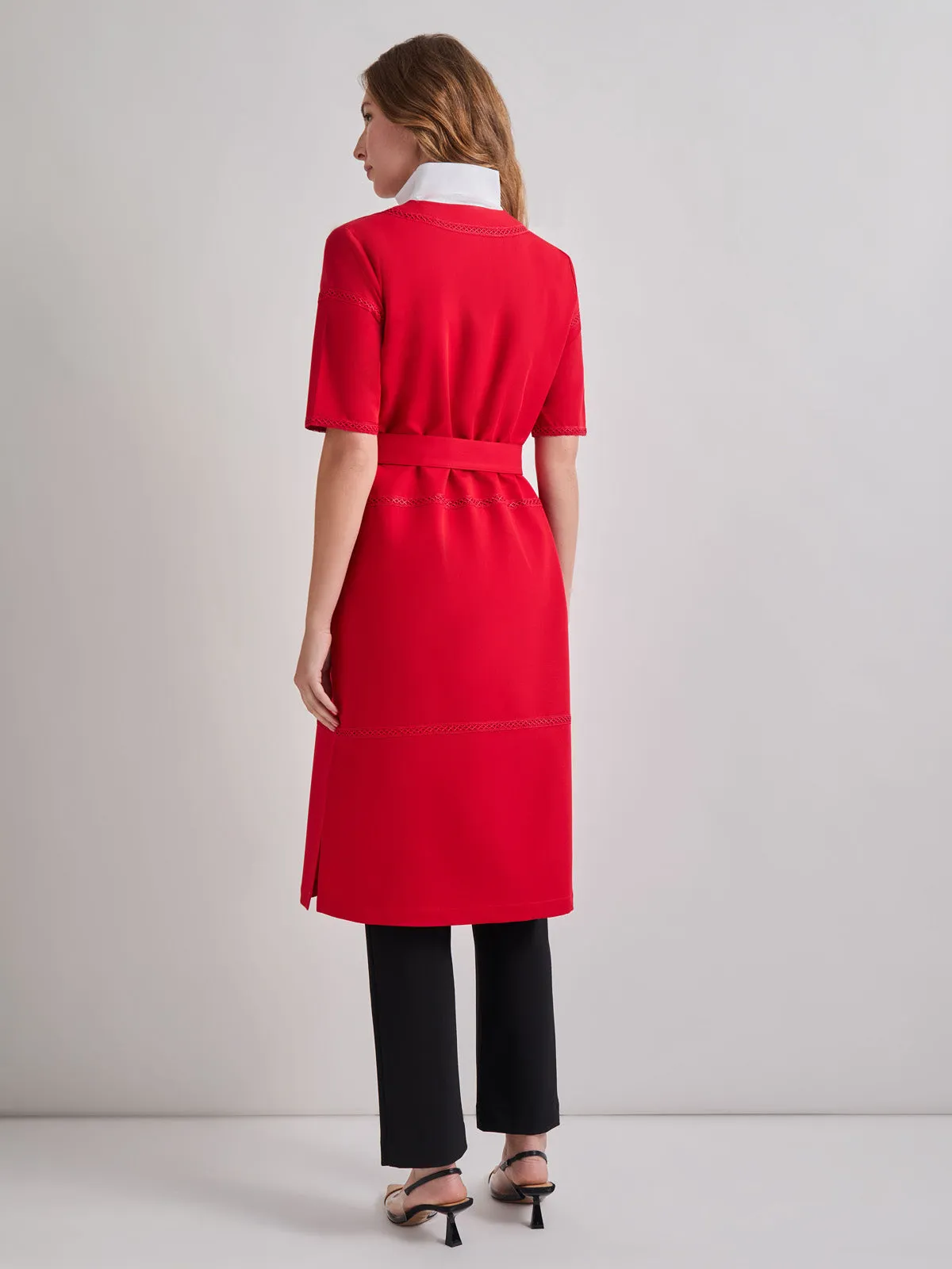 Short Sleeve Belted Stretch Crepe Duster