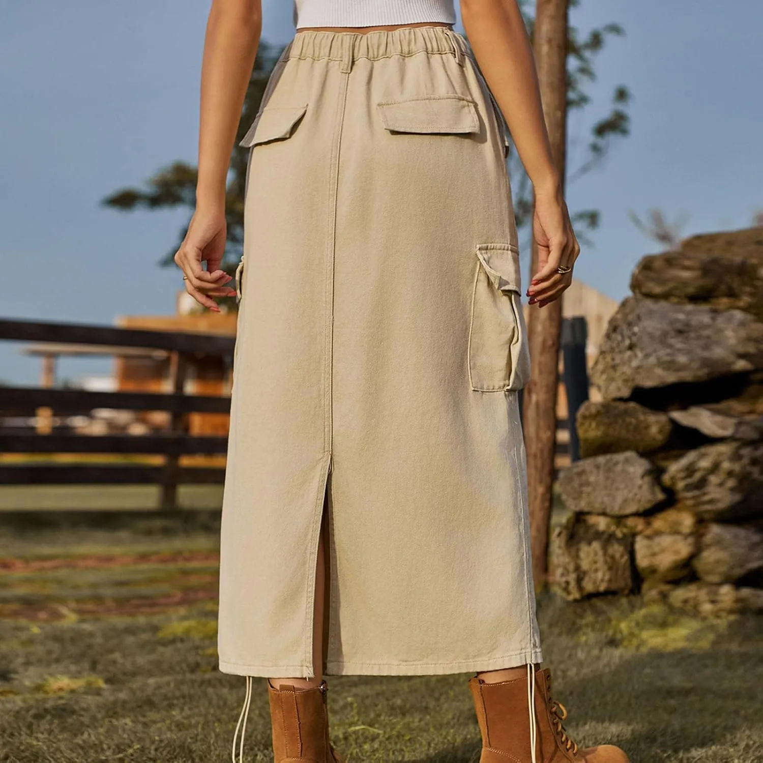 Skirts for Women Fall Winter Warm Straight Skirt High Waist Hip-Wrapped Skirt Casual Jean Cargo Skirts with Pocket