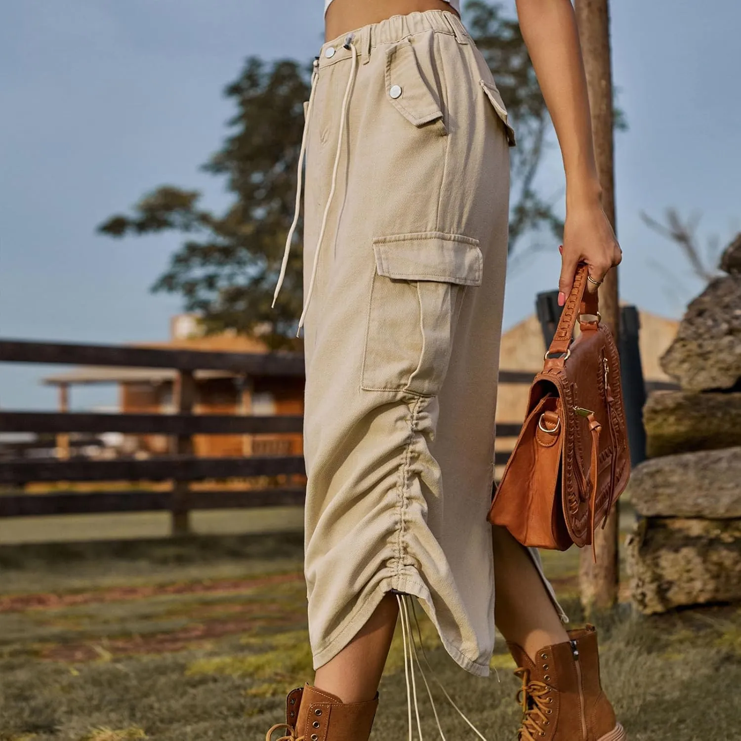 Skirts for Women Fall Winter Warm Straight Skirt High Waist Hip-Wrapped Skirt Casual Jean Cargo Skirts with Pocket