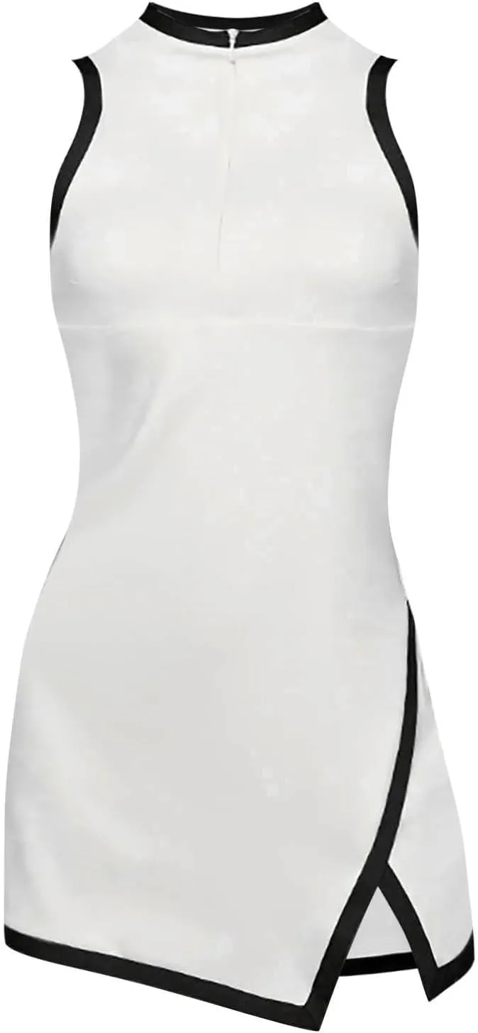 Sleeveless Summer Dresses for Women Mock Neck 1/4 Zip Up Mini Dress Trendy Spring Casual Beach Vacation Outfits 2025