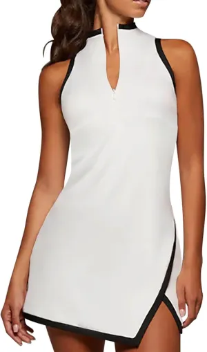 Sleeveless Summer Dresses for Women Mock Neck 1/4 Zip Up Mini Dress Trendy Spring Casual Beach Vacation Outfits 2025