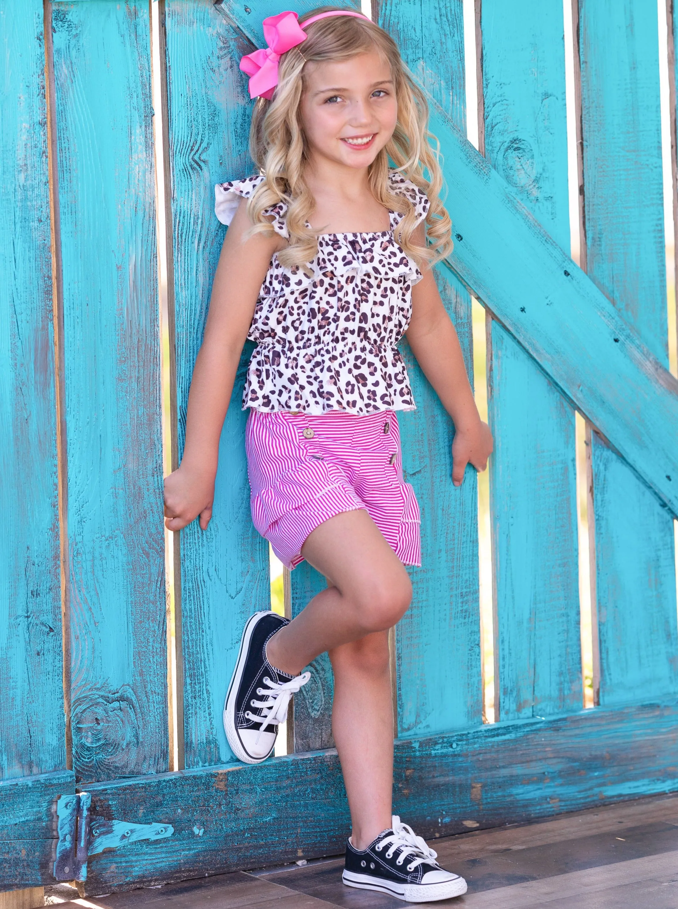Stylish Little Leopard Ruffle Shorts Set