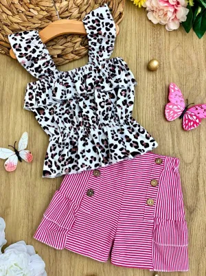 Stylish Little Leopard Ruffle Shorts Set