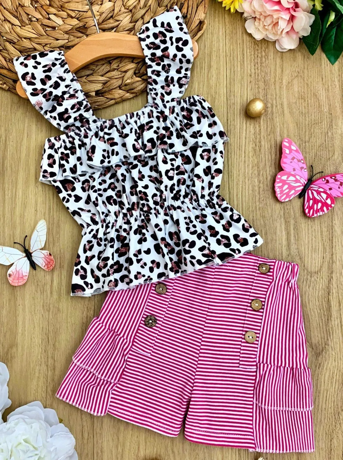 Stylish Little Leopard Ruffle Shorts Set