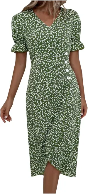 Summer Dresses for Women 2024 Quinceanera Dresses Floral O-Neck Plus Size Wedding Holiday Short Sleeve Maxi Dress