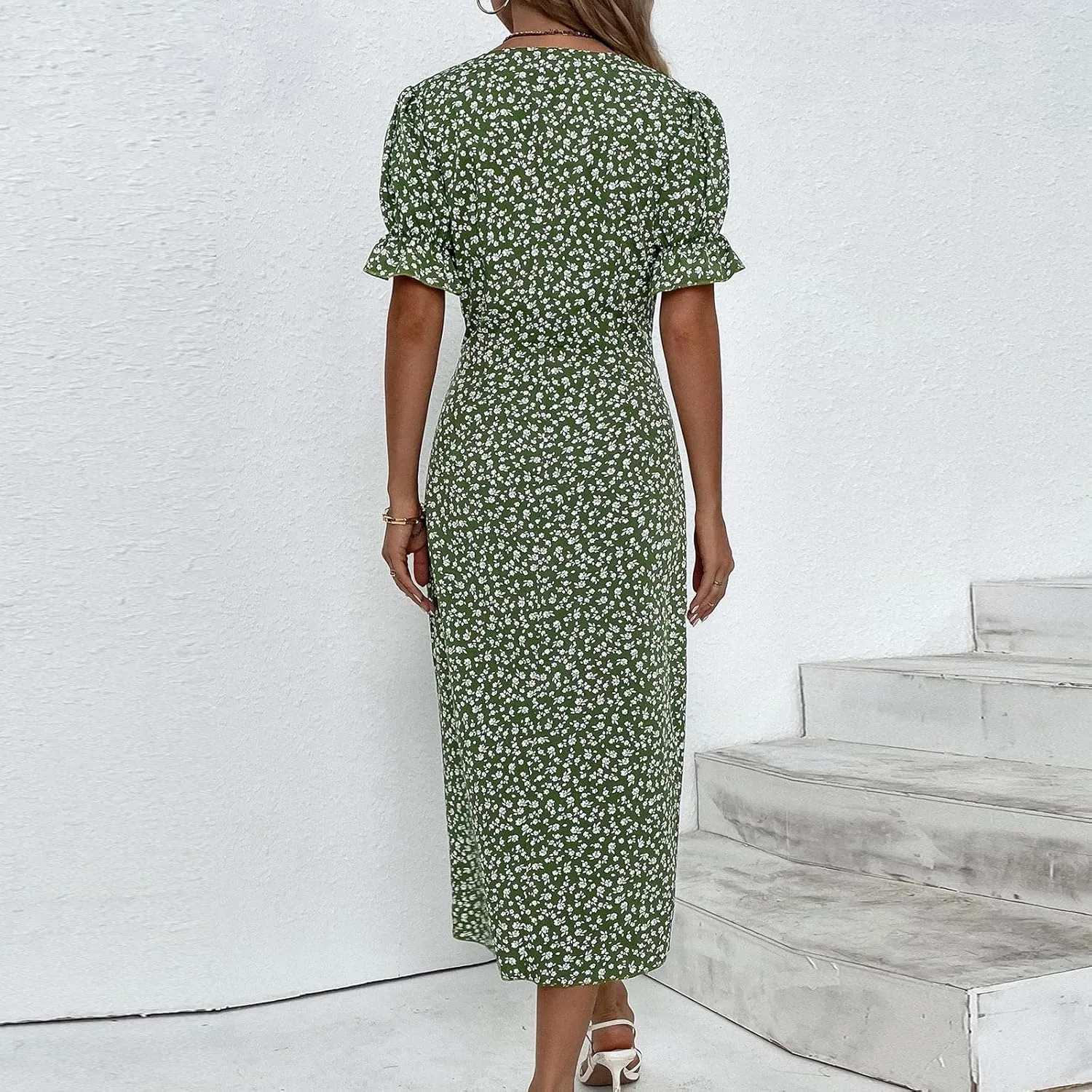 Summer Dresses for Women 2024 Quinceanera Dresses Floral O-Neck Plus Size Wedding Holiday Short Sleeve Maxi Dress