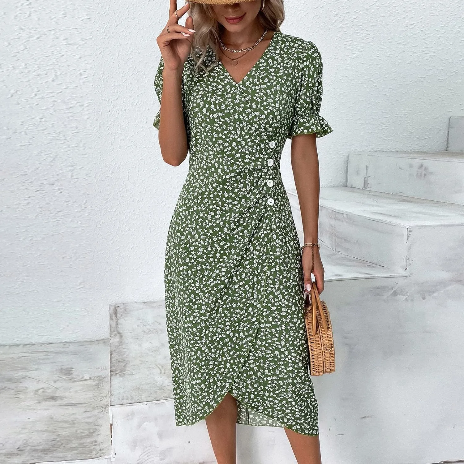 Summer Dresses for Women 2024 Quinceanera Dresses Floral O-Neck Plus Size Wedding Holiday Short Sleeve Maxi Dress