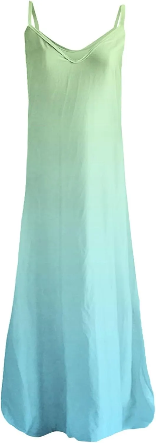 Summer Dresses for Women 2025 Casual Strappy V Neck Sleeveless Flowy Loose Long Maxi Beach Boho Dress Sundress Trendy Clothes