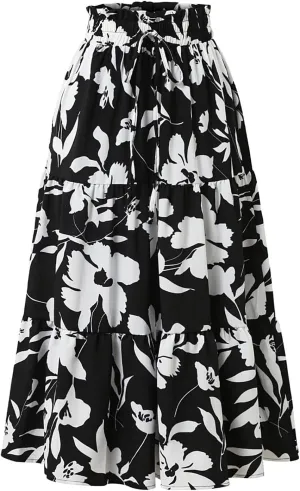 Summer Dresses for Women 2025 Tiered Maxi Skirt for Women Casual Comfy High Waisted Vacation A-Line Flowy Long Skirts