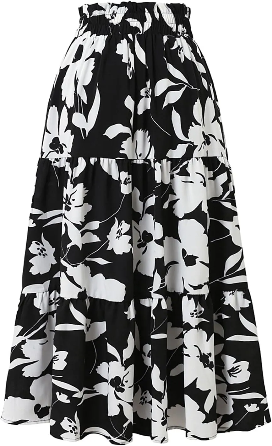 Summer Dresses for Women 2025 Tiered Maxi Skirt for Women Casual Comfy High Waisted Vacation A-Line Flowy Long Skirts