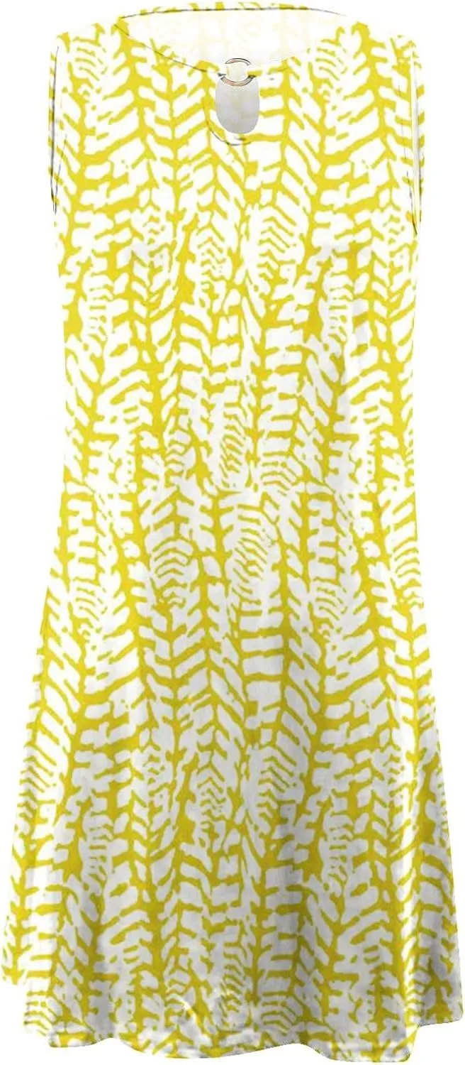 Sun Dresses for Women 2025 Vacation Sleeveless Floral Mini Dress O-Ring Neck Swing Flowy Sundress Beach Clothes