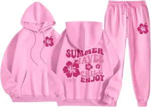 Sweatsuits Women 2 Piece Outfit Hoodie Sweatset Pink Sweatsuit Jogger Sets Matching Tracksuit Sweatpants Teen girl