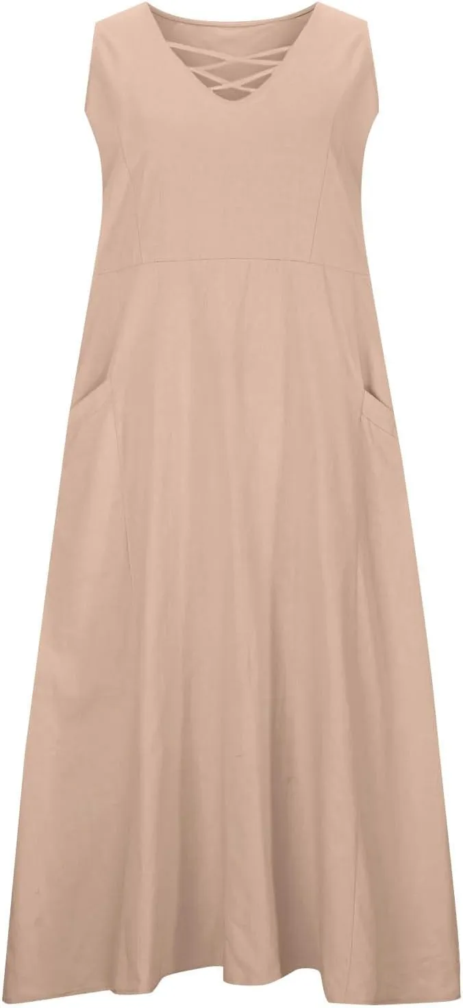 TARIENDY Summer Dresses for Women 2025 Maxi Sleeveless Sundress Fashion Beach Dress Flowy Vacation Sundresses with Pockets