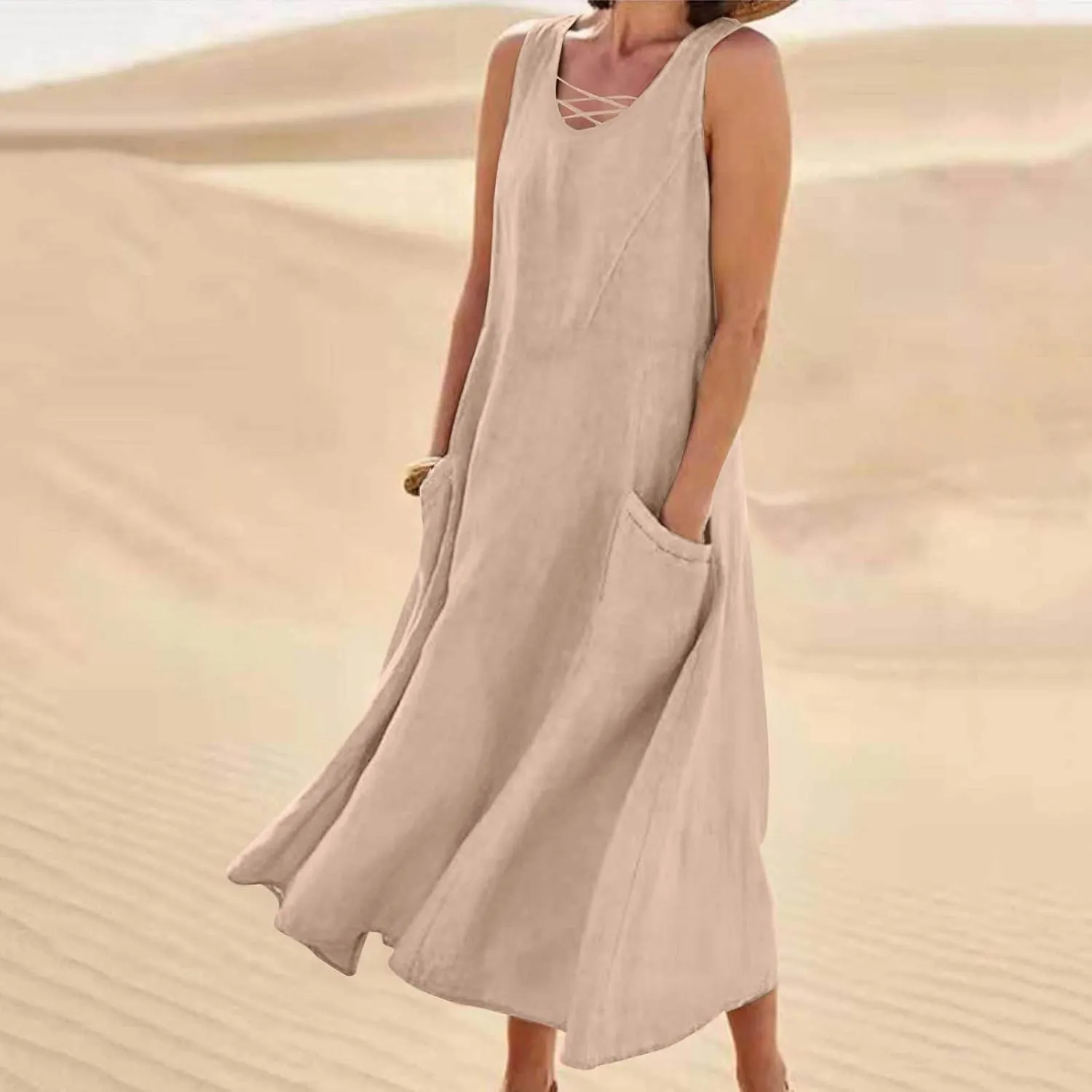 TARIENDY Summer Dresses for Women 2025 Maxi Sleeveless Sundress Fashion Beach Dress Flowy Vacation Sundresses with Pockets