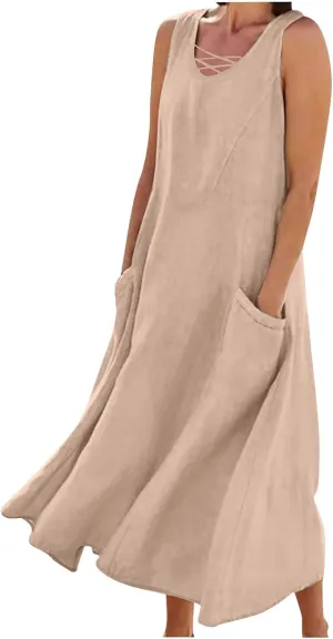 TARIENDY Summer Dresses for Women 2025 Maxi Sleeveless Sundress Fashion Beach Dress Flowy Vacation Sundresses with Pockets