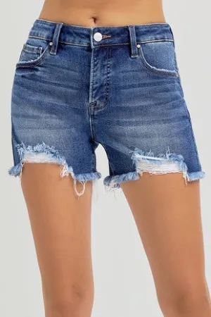Tummy Control Mid Rise Jean Short - Dark