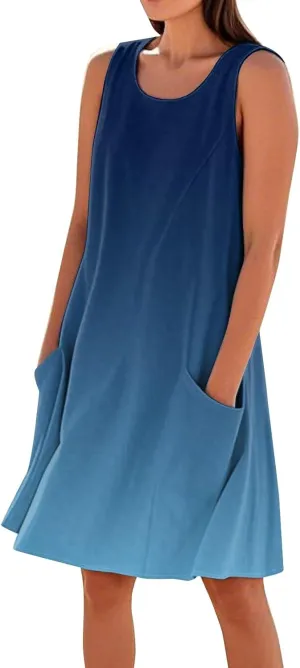 Vacation Dresses for Women 2025 Beach Summer Sleeveless Linen Midi Dress Flowy Plus Size Boho Sun Dresses with Pocket