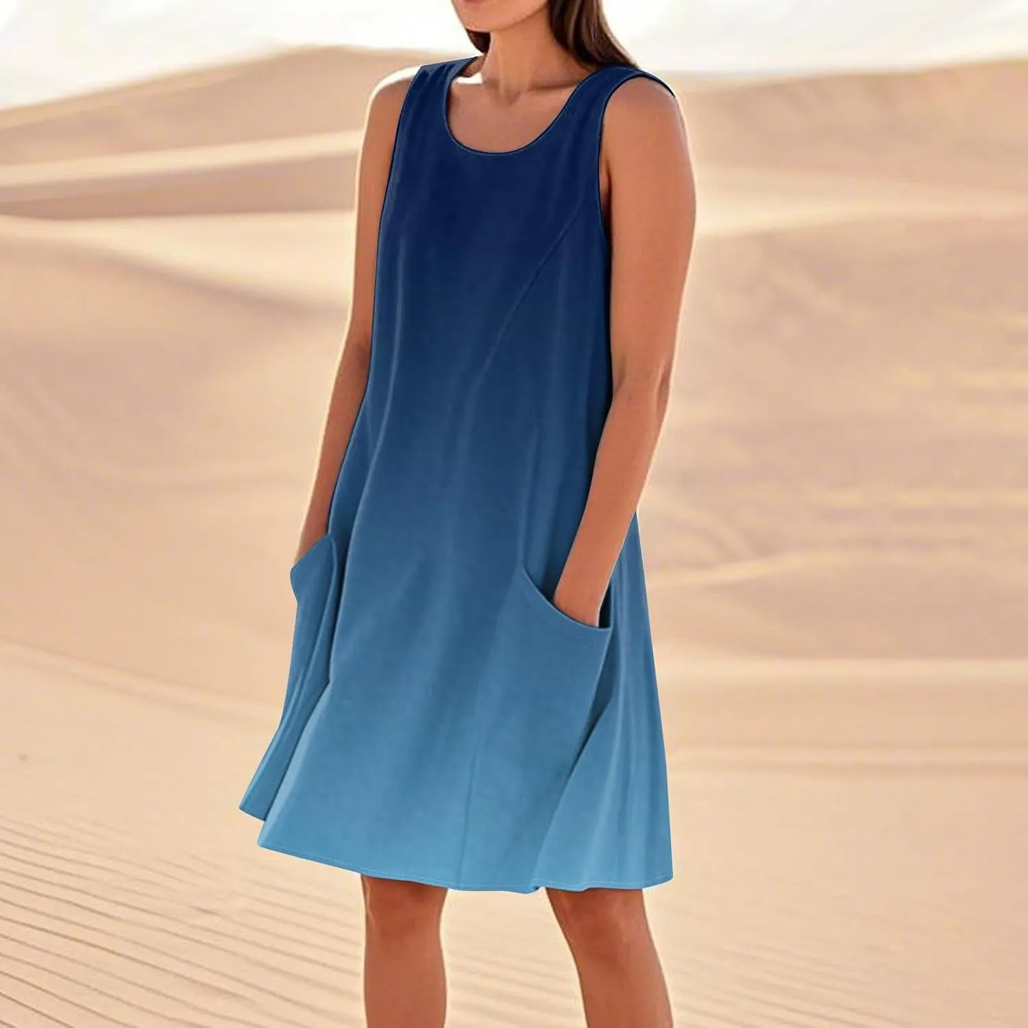 Vacation Dresses for Women 2025 Beach Summer Sleeveless Linen Midi Dress Flowy Plus Size Boho Sun Dresses with Pocket