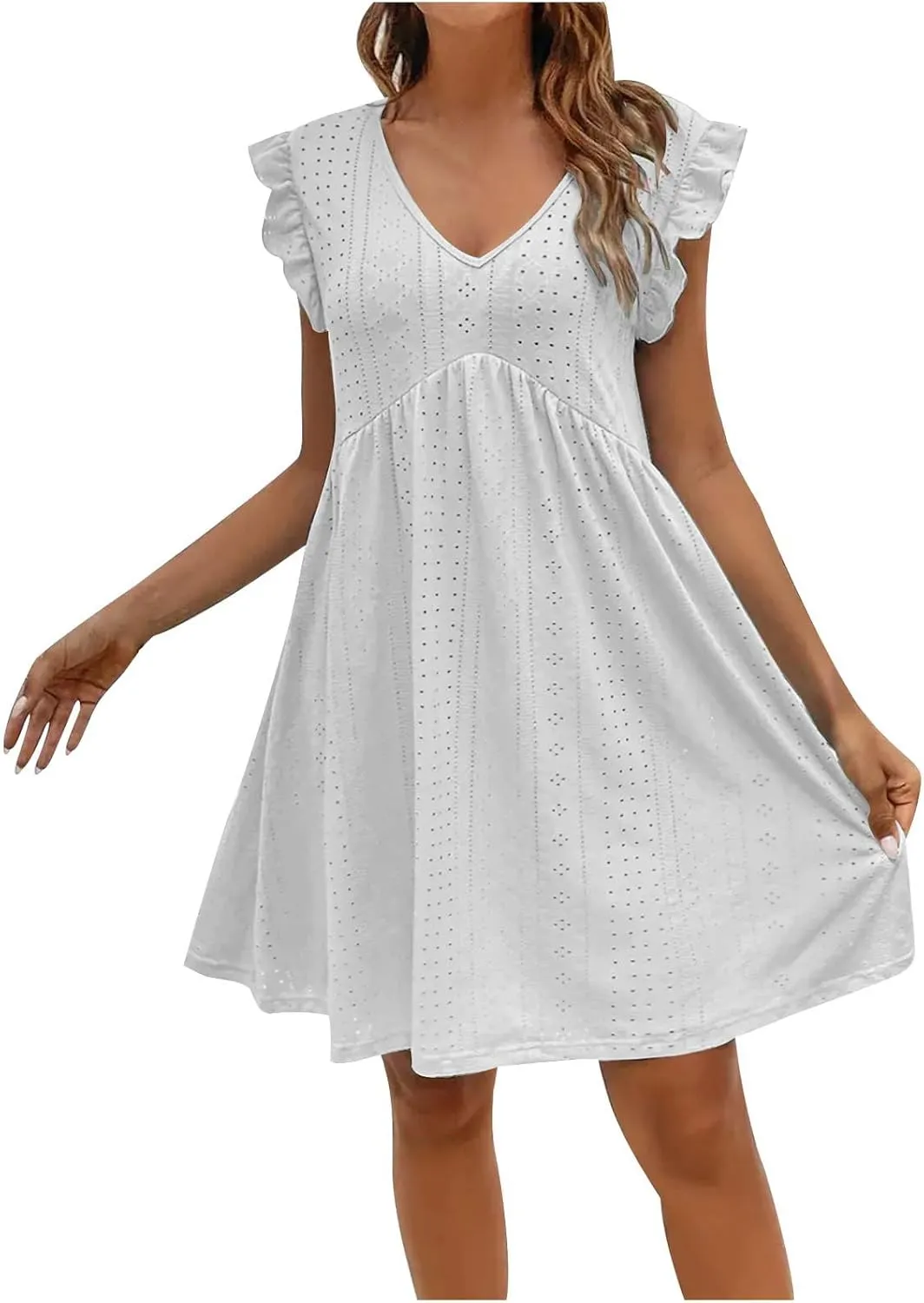 Vacation Dresses for Women 2025 Wedding Guest Mini Dresses 2025 Casual V Neck Ruffle Dress Summer Vacation Sundress