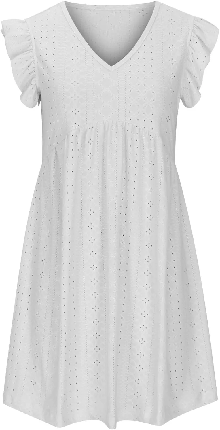 Vacation Dresses for Women 2025 Wedding Guest Mini Dresses 2025 Casual V Neck Ruffle Dress Summer Vacation Sundress
