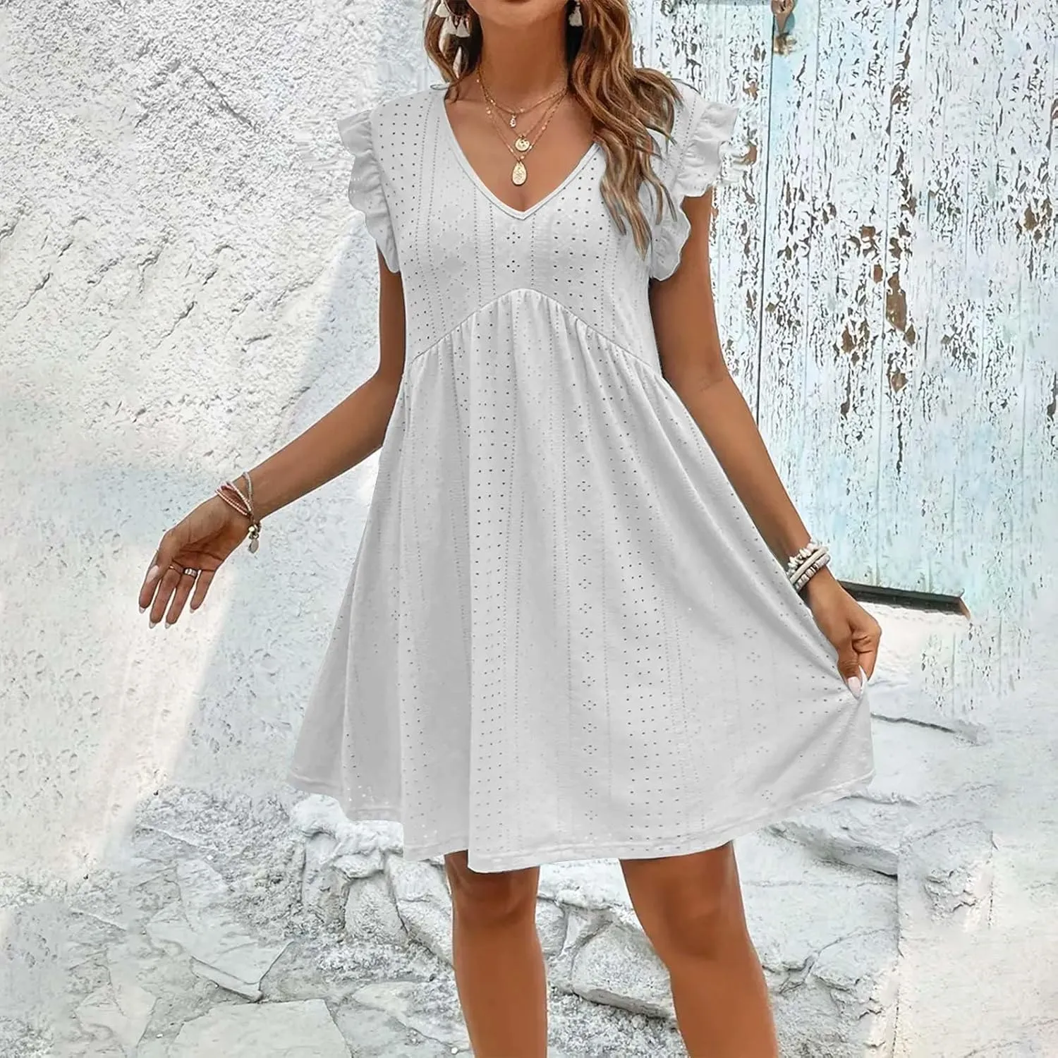 Vacation Dresses for Women 2025 Wedding Guest Mini Dresses 2025 Casual V Neck Ruffle Dress Summer Vacation Sundress
