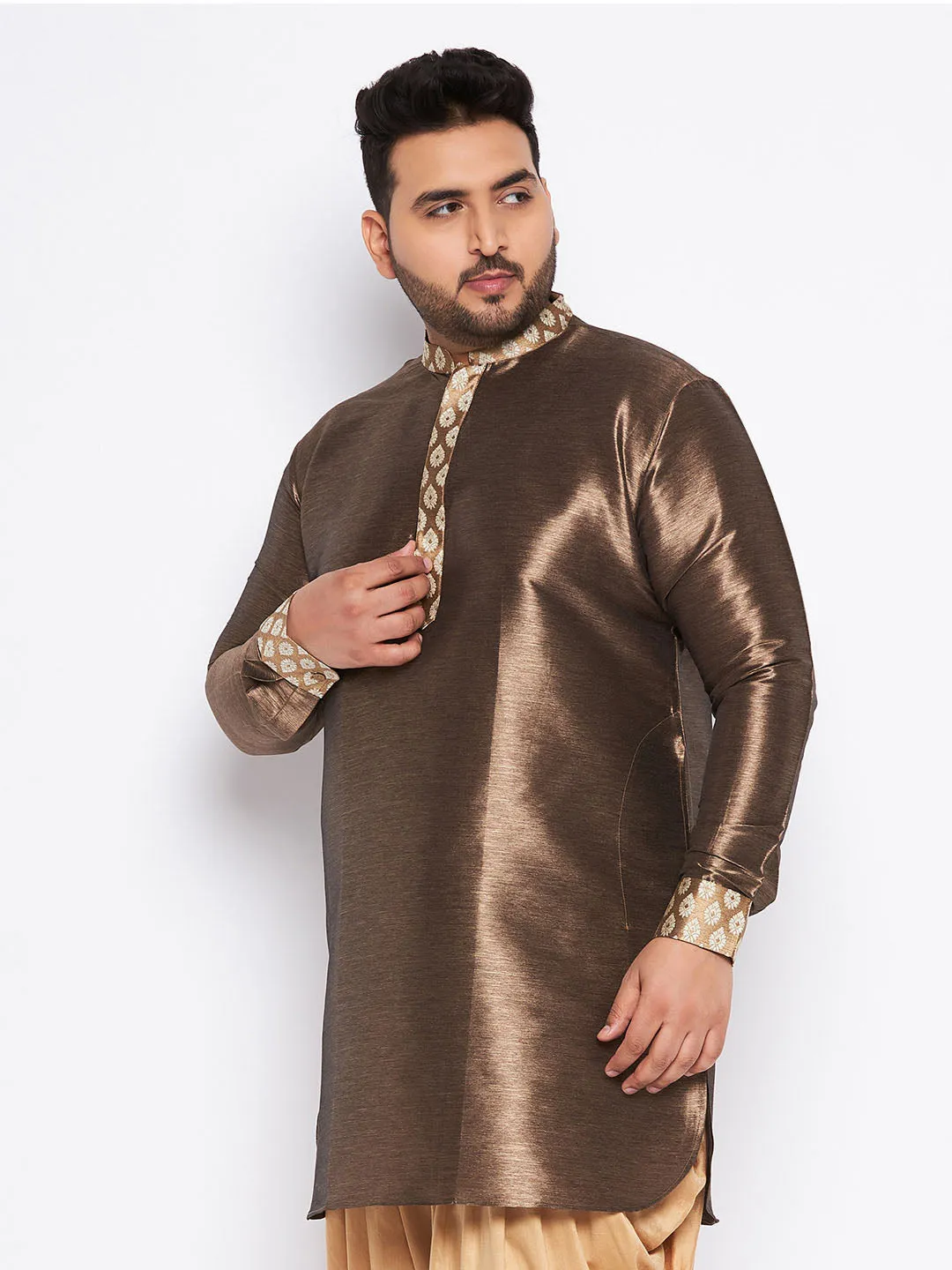 Vastramay Men's Gold Silk Blend Kurta