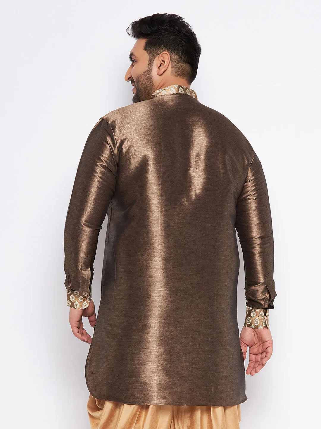 Vastramay Men's Gold Silk Blend Kurta