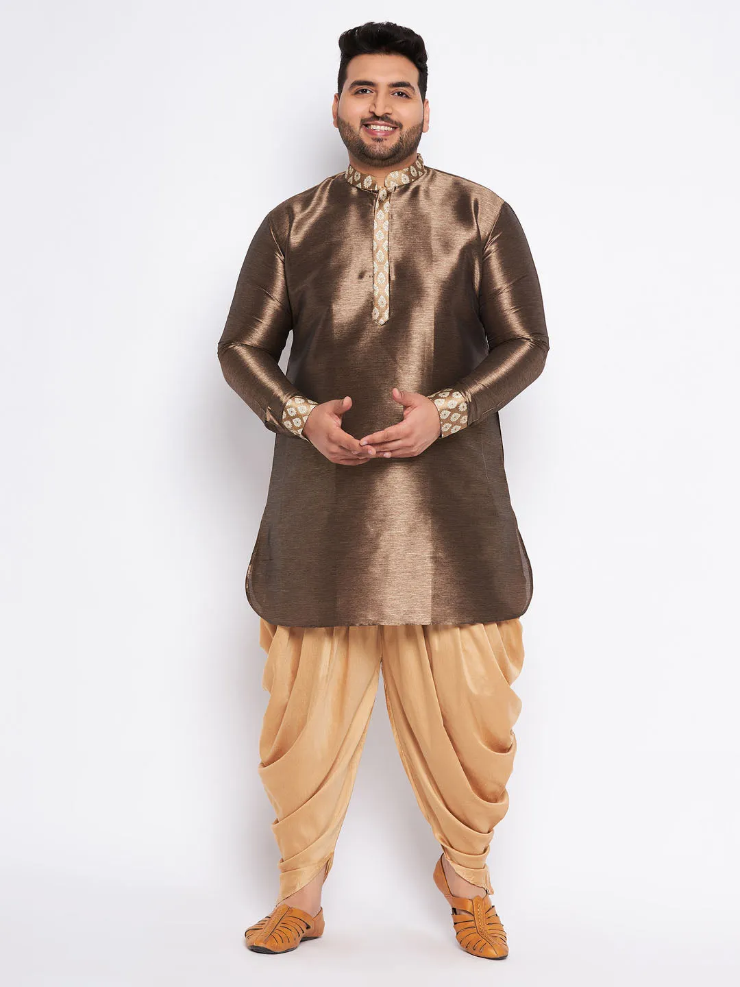 Vastramay Men's Gold Silk Blend Kurta