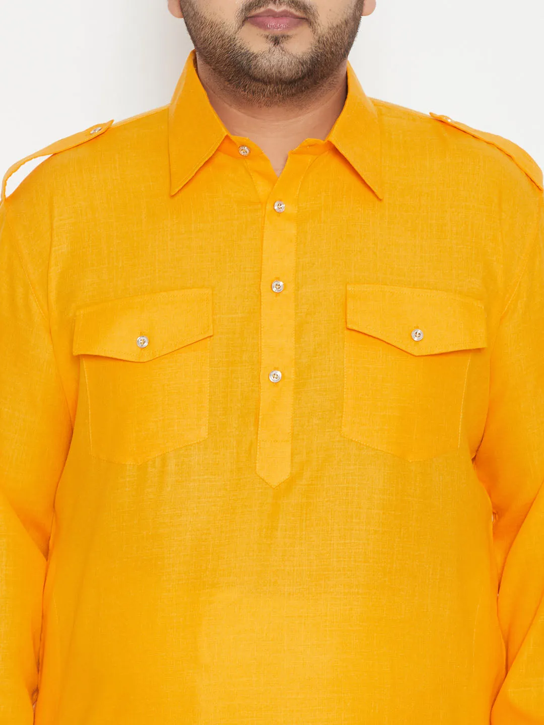 Vastramay Men's Mustard Cream Pathani Set