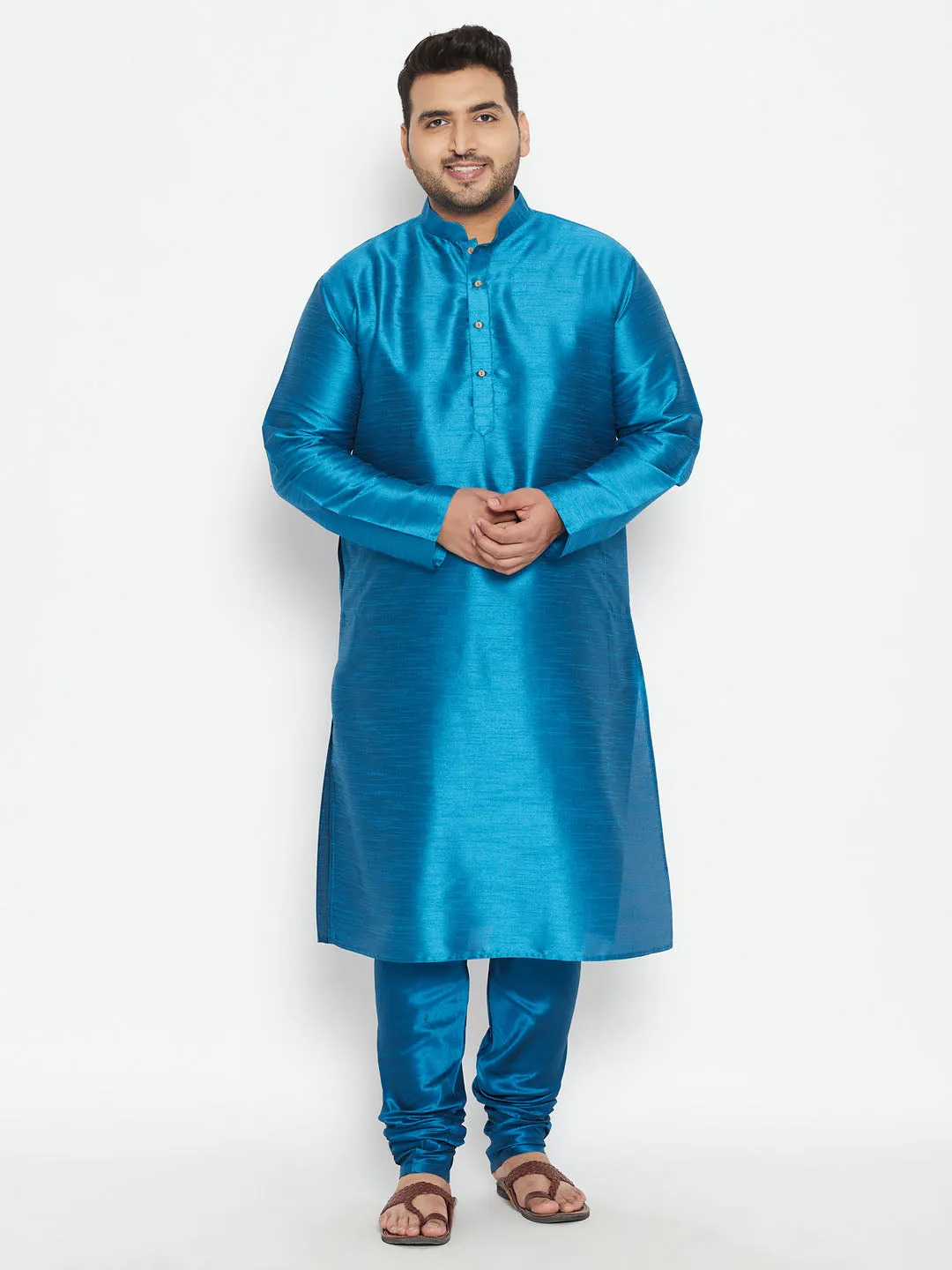 Vastramay Turquoise Silk Blend Kurta Pyjama Set