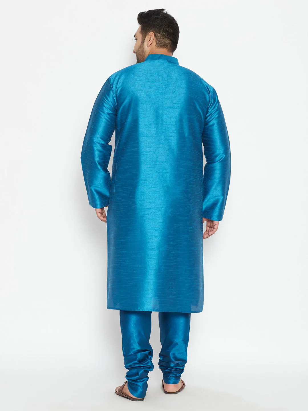 Vastramay Turquoise Silk Blend Kurta Pyjama Set