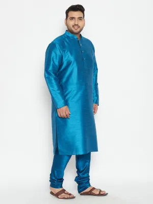 Vastramay Turquoise Silk Blend Kurta Pyjama Set